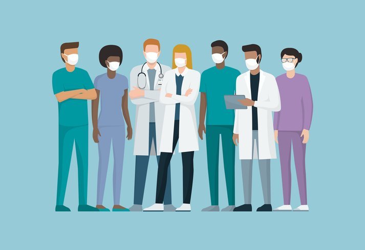 Doctors and medical staff wearing surgical masks